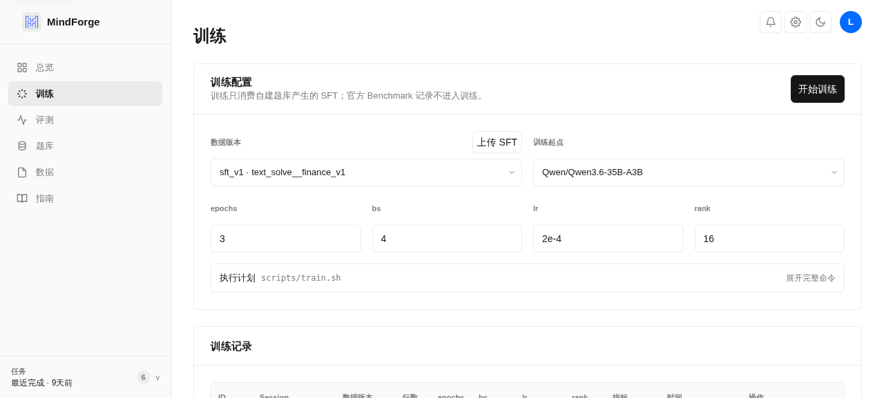 训练——训练配置卡片与训练记录表。